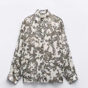 Zara Paisley Print Shirt in Green and Brown